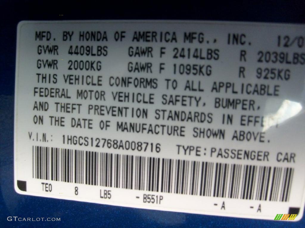 2008 Honda accord color codes #6