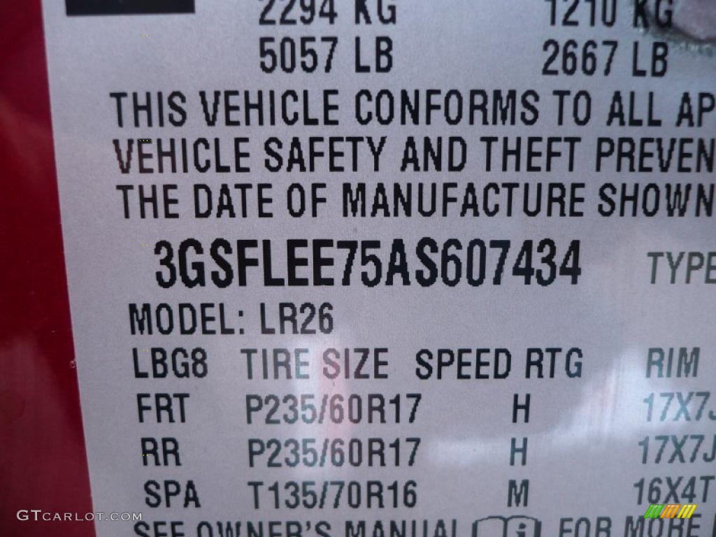 2010 Saturn VUE XR V6 AWD Info Tag Photo #38378511