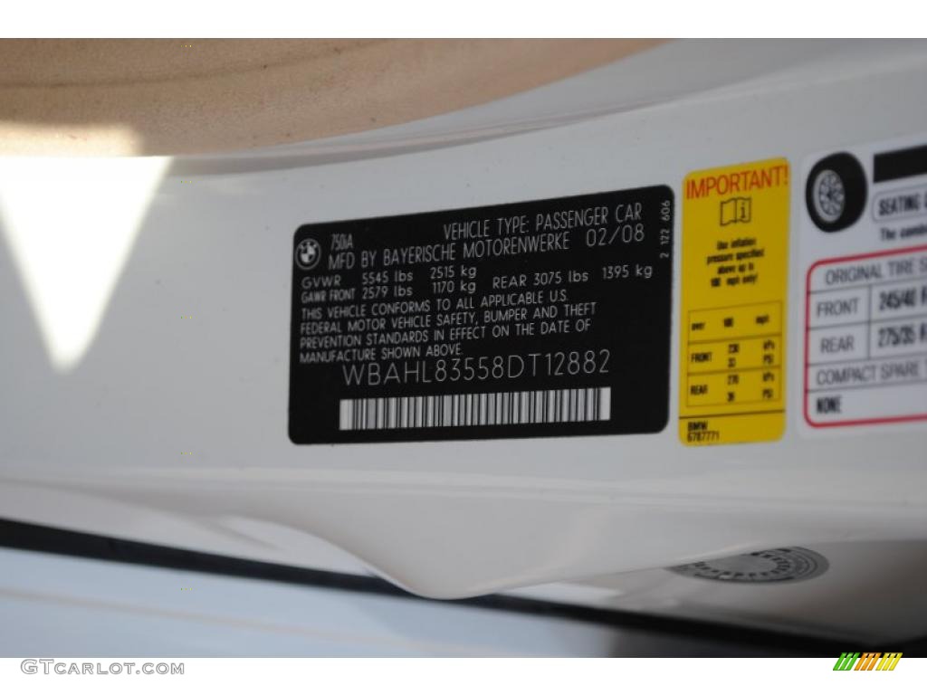 2008 7 Series 750i Sedan - Alpine White / Black photo #14