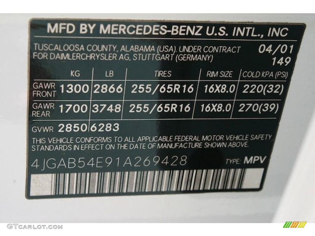 2001 ML Color Code 149 for Polar White Photo #38381954