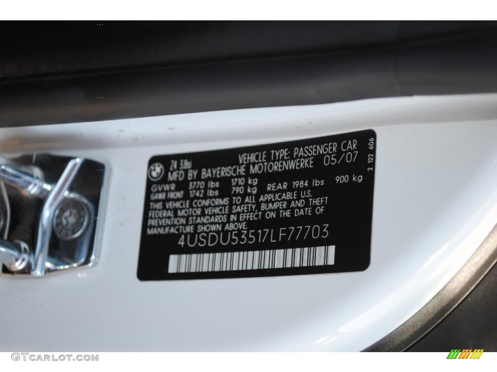 2007 BMW Z4 3.0si Coupe Info Tag Photo #38382314