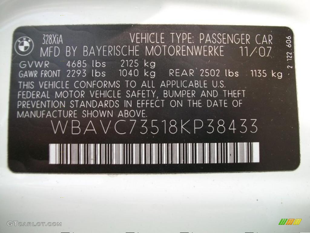 2008 BMW 3 Series 328xi Sedan Info Tag Photo #38383700