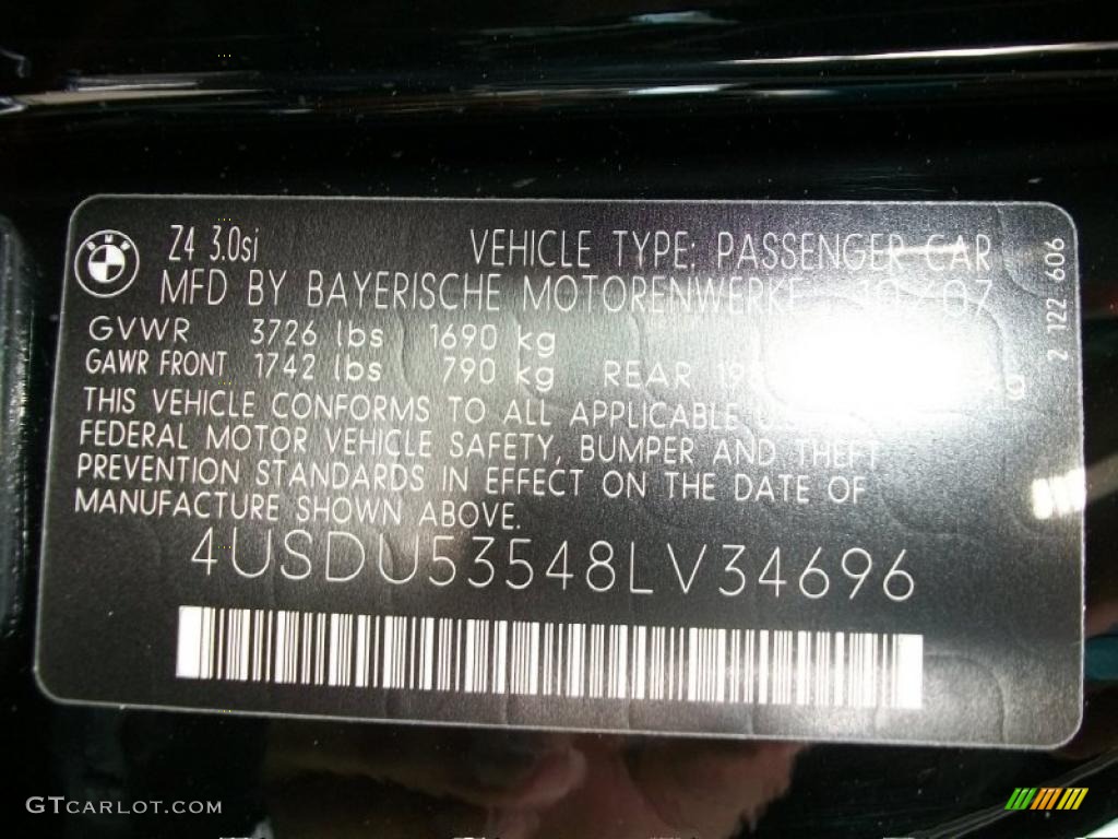 2008 BMW Z4 3.0si Coupe Info Tag Photo #38384738
