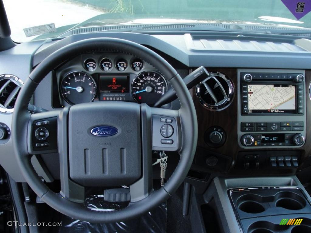 2011 Ford F350 Super Duty Lariat Crew Cab 4x4 Dually Black Steering Wheel Photo #38385982