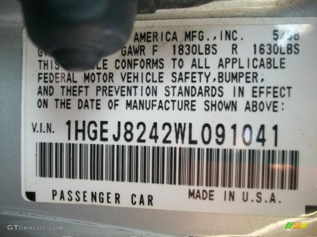 1998 Honda Civic EX Coupe Info Tag Photo #38388423