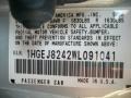 1998 Honda Civic EX Coupe Info Tag