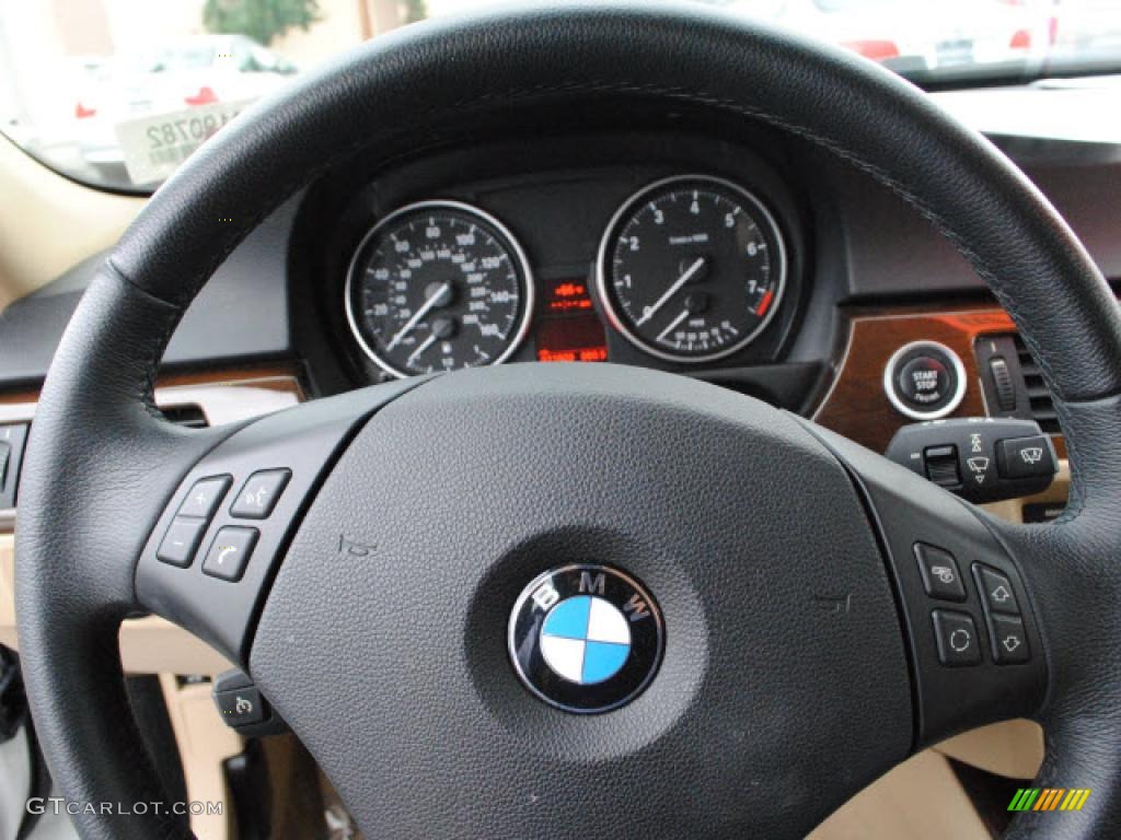 2009 BMW 3 Series 328i Sport Wagon Beige Steering Wheel Photo #38400392