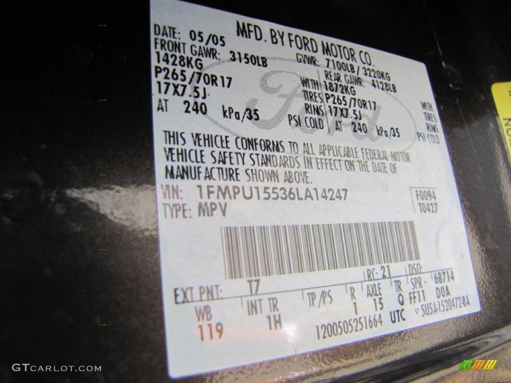 2006 Expedition Color Code T7 for Dark Stone Metallic Photo #38404776