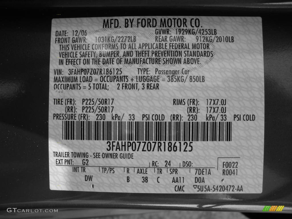 2007 Fusion Color Code G2 for Redfire Metallic Photo #384125