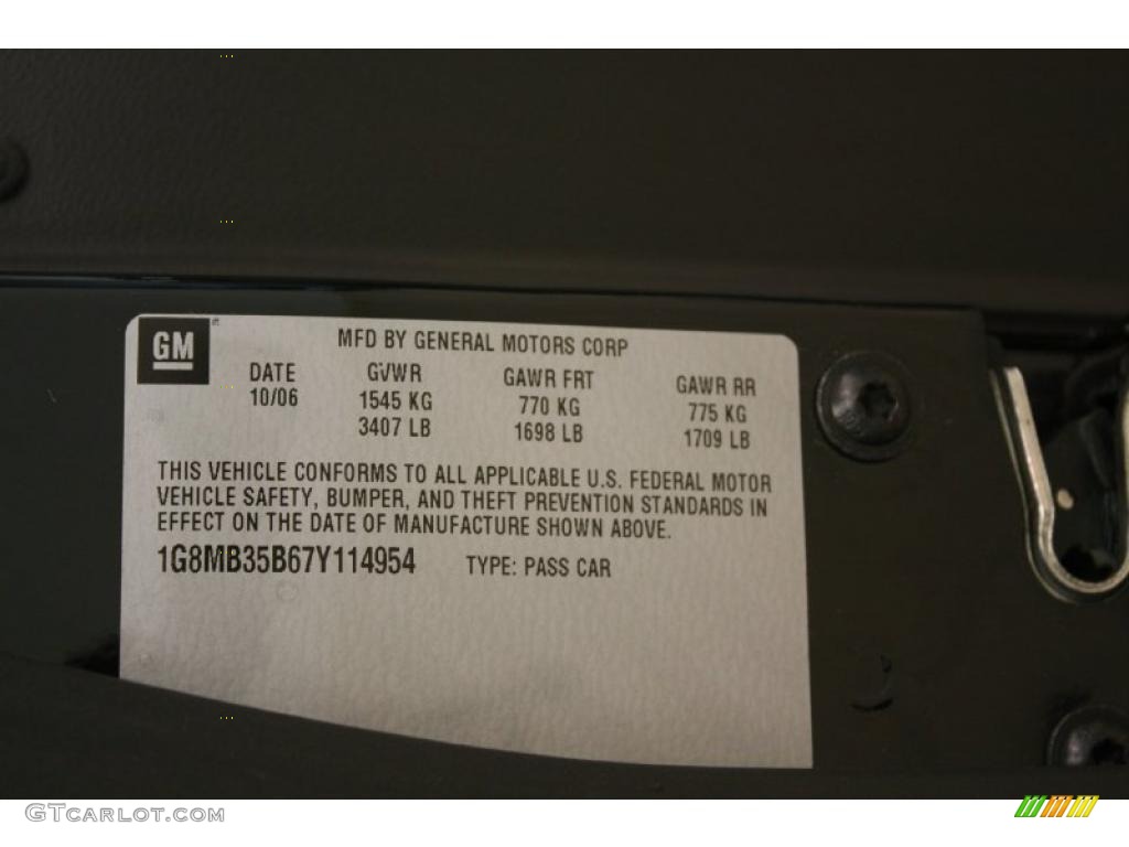 2007 Saturn Sky Roadster Info Tag Photo #38415573