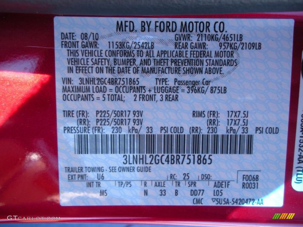 2011 MKZ Color Code U6 for Red Candy Metallic Photo #38417494