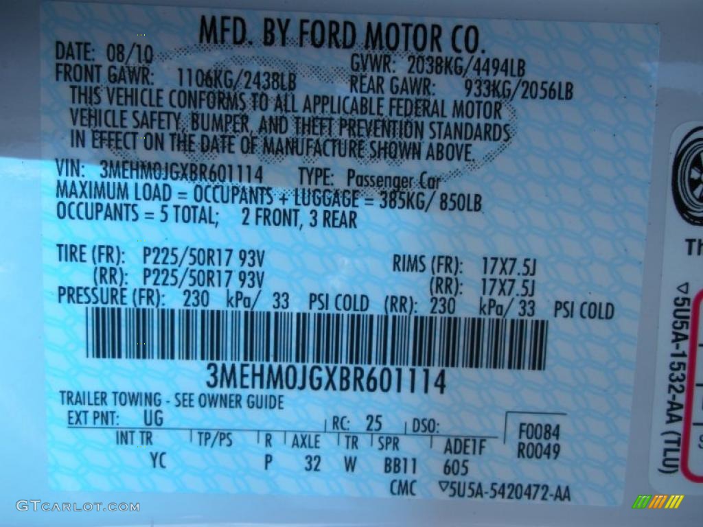 2011 Milan Color Code UG for White Platinum Metallic Tri- coat Photo #38417697