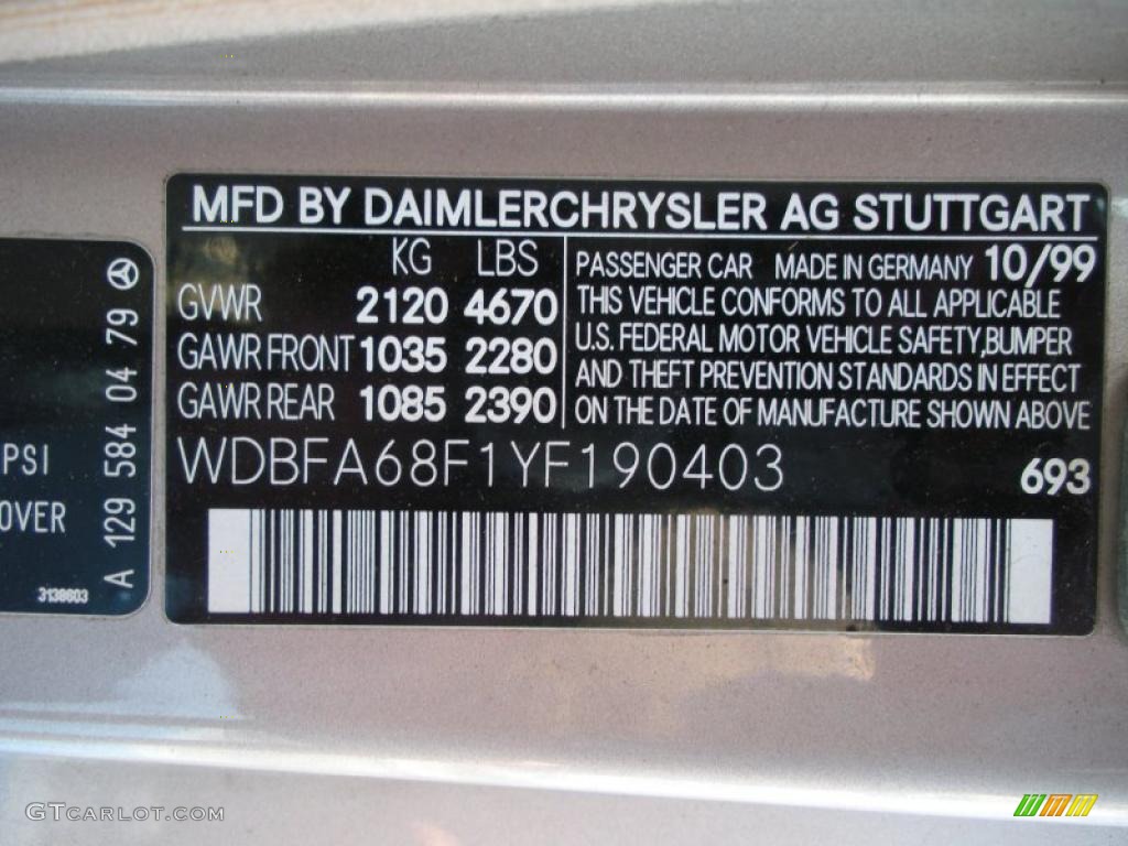 2000 SL Color Code 693 for Desert Silver Metallic Photo #38418109
