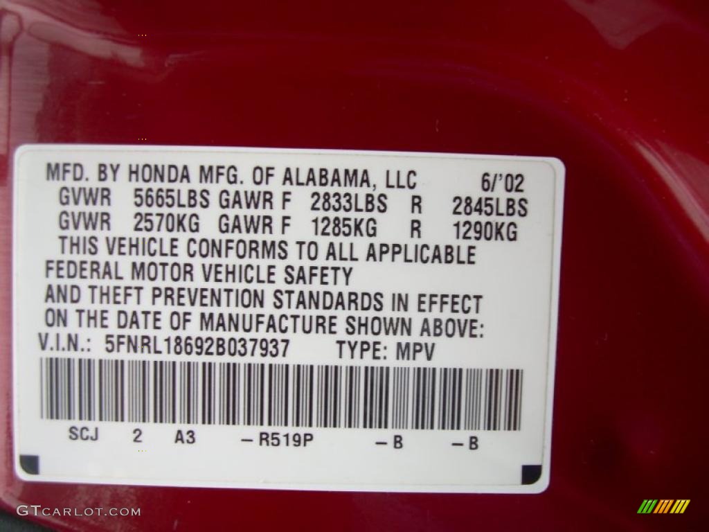 2002 Odyssey Color Code R519P for Red Rock Pearl Photo #38421394