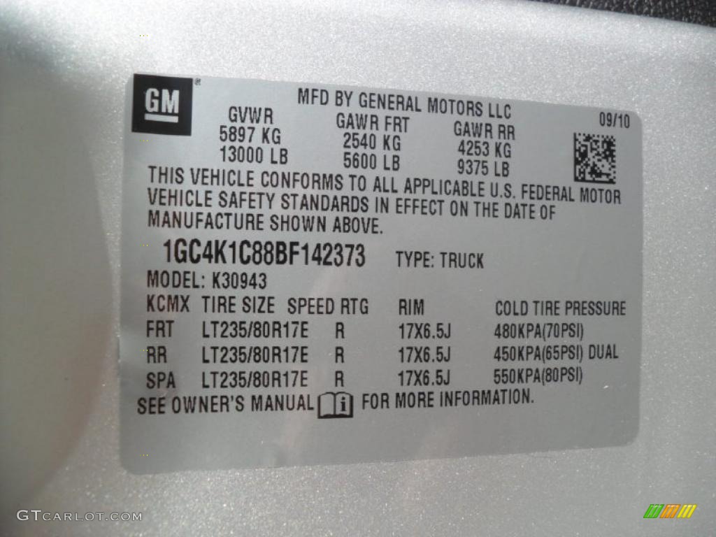 2011 Chevrolet Silverado 3500HD LTZ Crew Cab 4x4 Dually Info Tag Photo #38424285