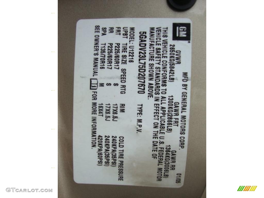2005 Buick Terraza CX Info Tag Photos