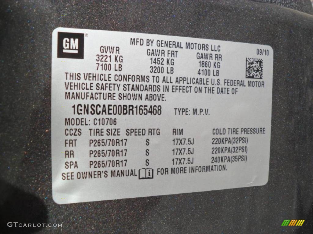 2011 Chevrolet Tahoe LS Info Tag Photo #38426777