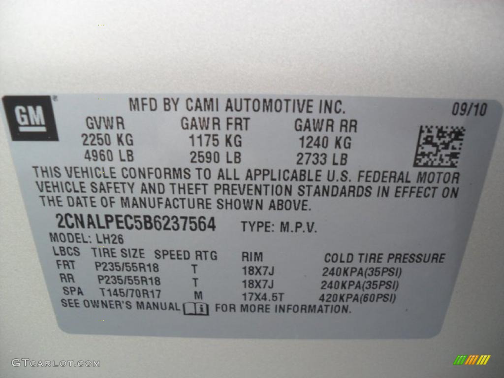 2011 Chevrolet Equinox LT Info Tag Photo #38430365