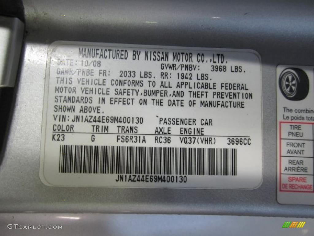 2009 Nissan 370Z Sport Touring Coupe Info Tag Photo #38431221