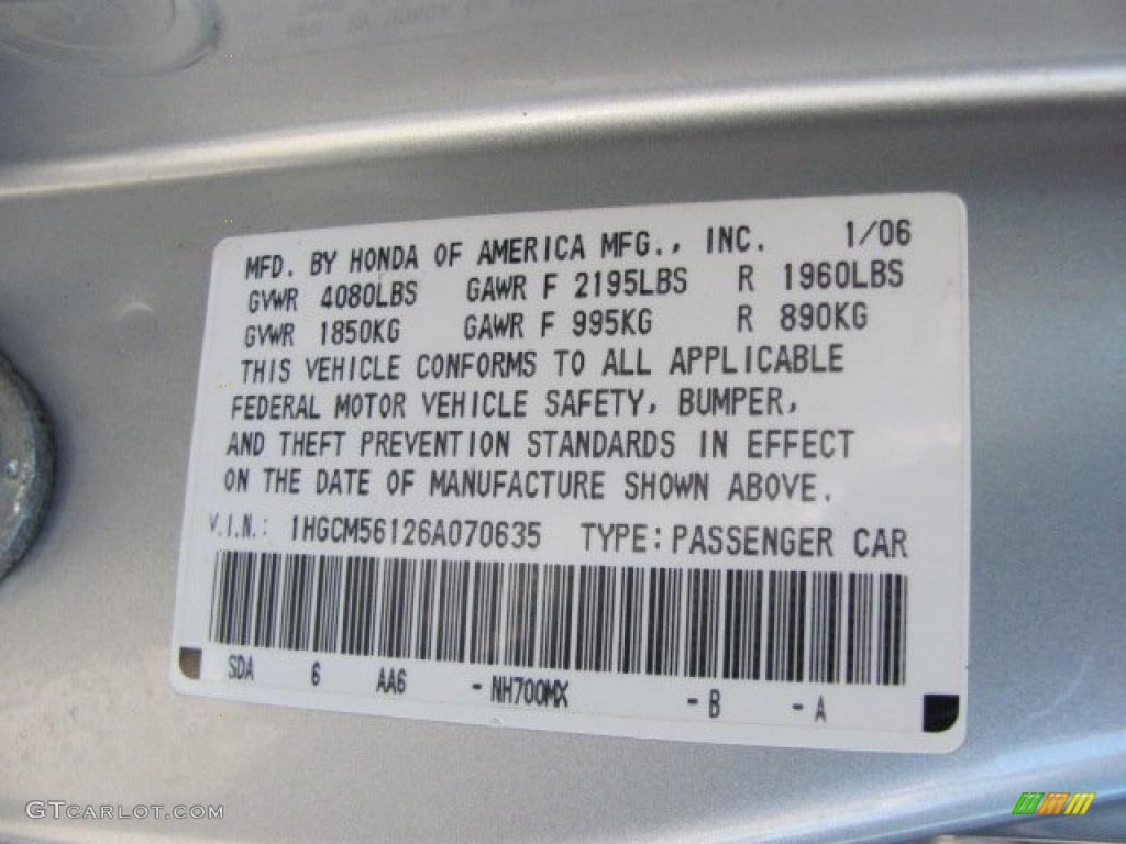 2006 Accord Color Code NH700M for Alabaster Silver Metallic Photo #38433360