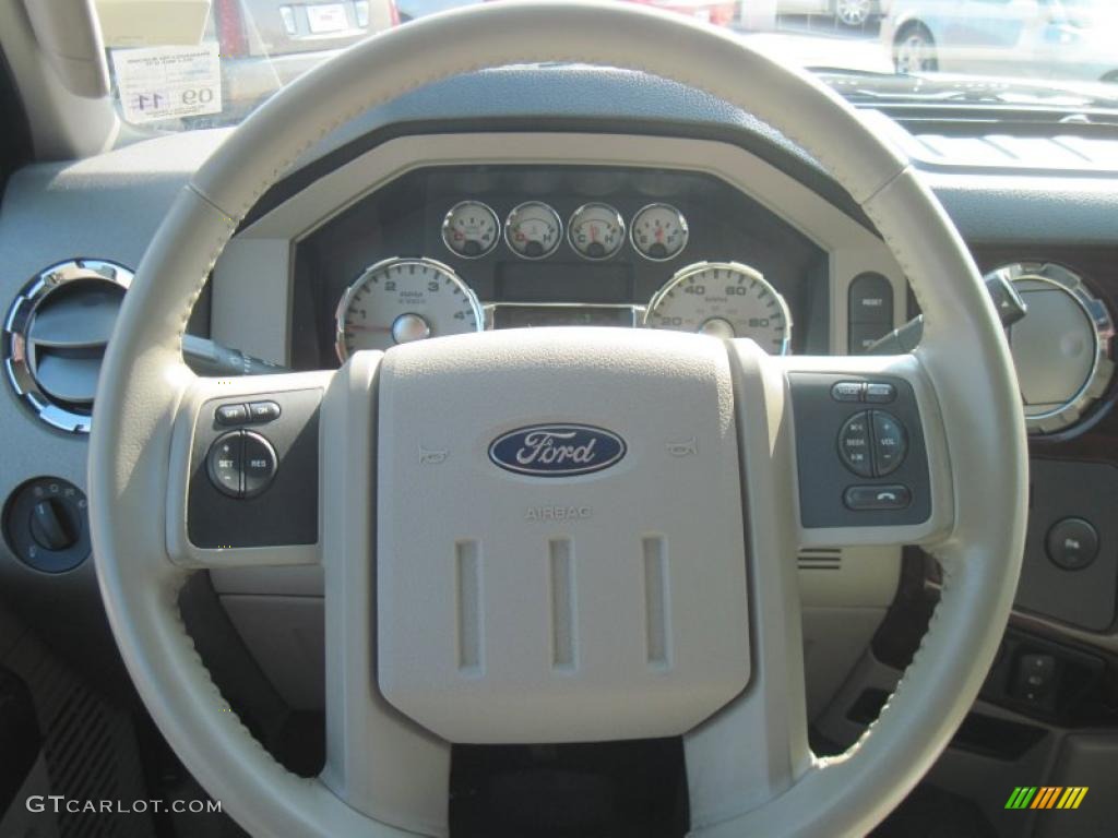 2009 Ford F450 Super Duty Lariat Crew Cab 4x4 Dually Medium Stone Steering Wheel Photo #38438528