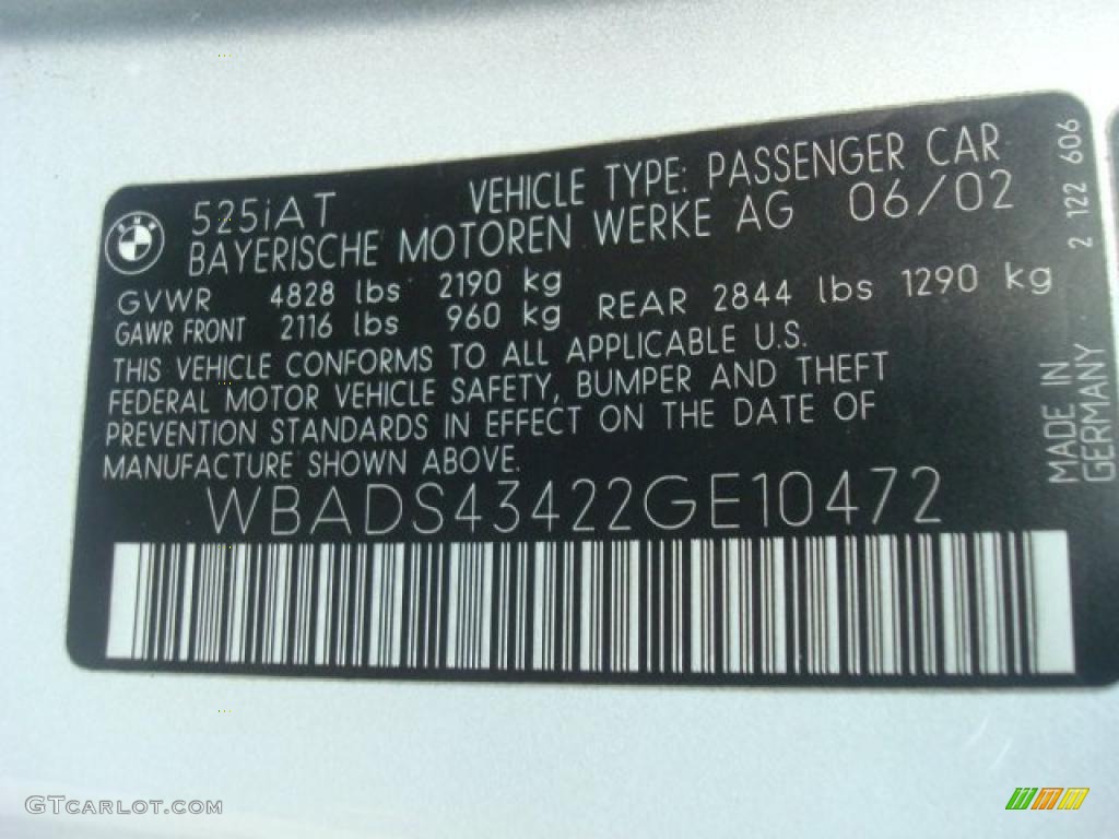 2002 BMW 5 Series 525i Wagon Info Tag Photo #38441656