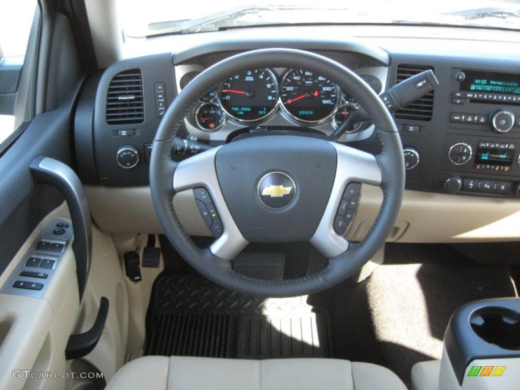 2011 Chevrolet Silverado 1500 LT Crew Cab 4x4 Light Cashmere/Ebony Steering Wheel Photo #38443088