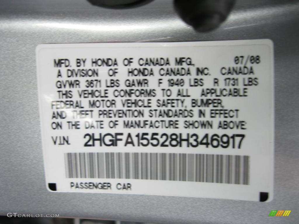2008 Honda Civic LX Sedan Info Tag Photo #38443736
