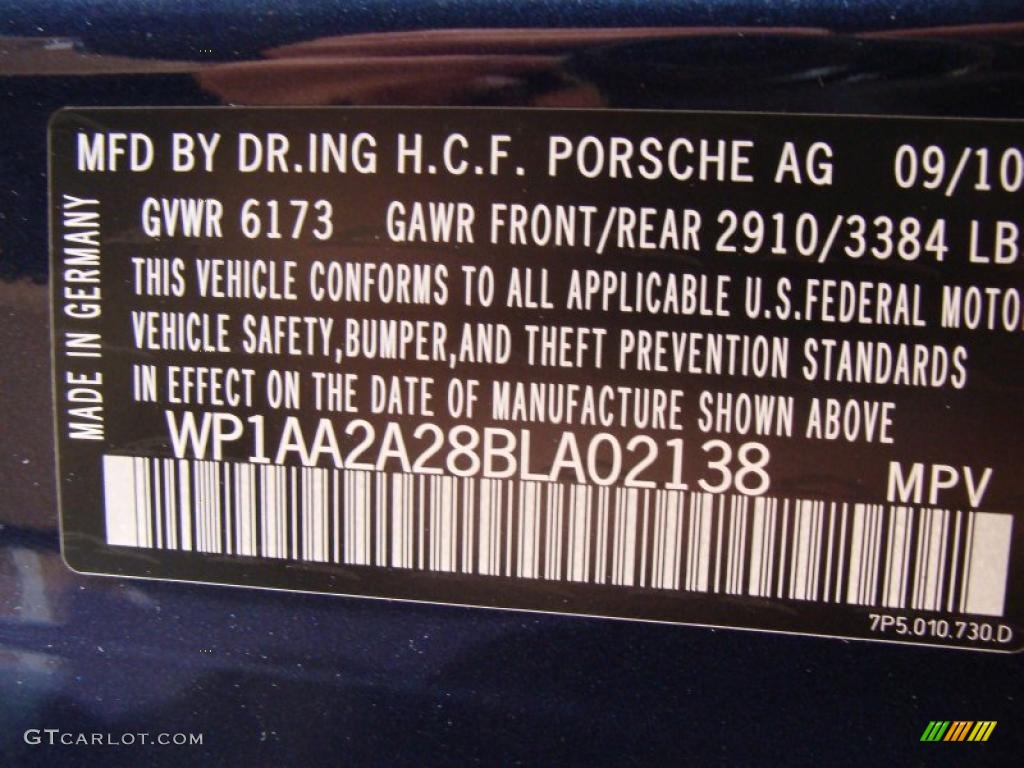 2011 Porsche Cayenne Standard Cayenne Model Info Tag Photo #38447244