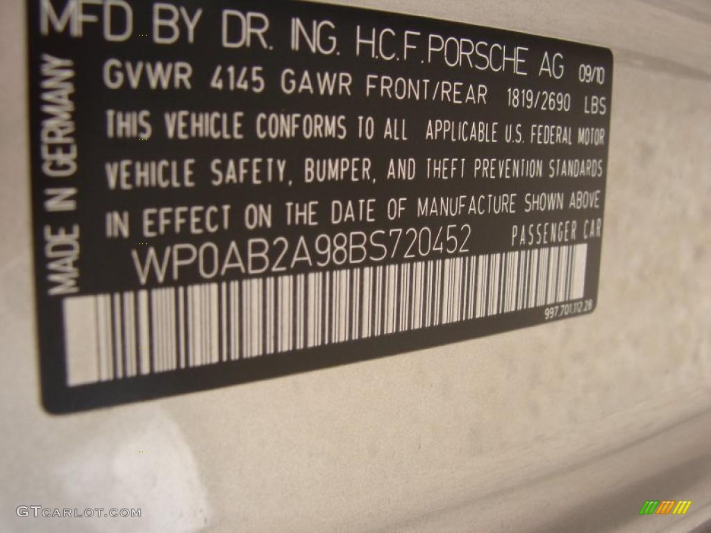 2011 Porsche 911 Carrera 4S Coupe Info Tag Photo #38447532