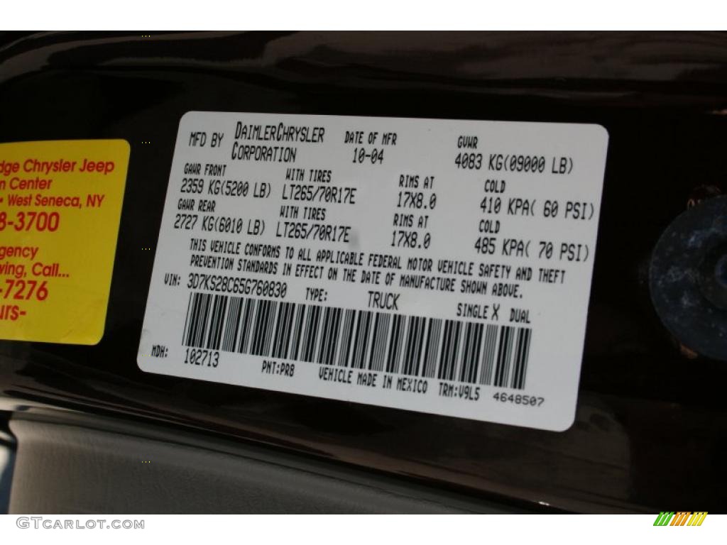 2005 Ram 2500 Color Code PR8 for Deep Molten Red Pearl Photo #38449640