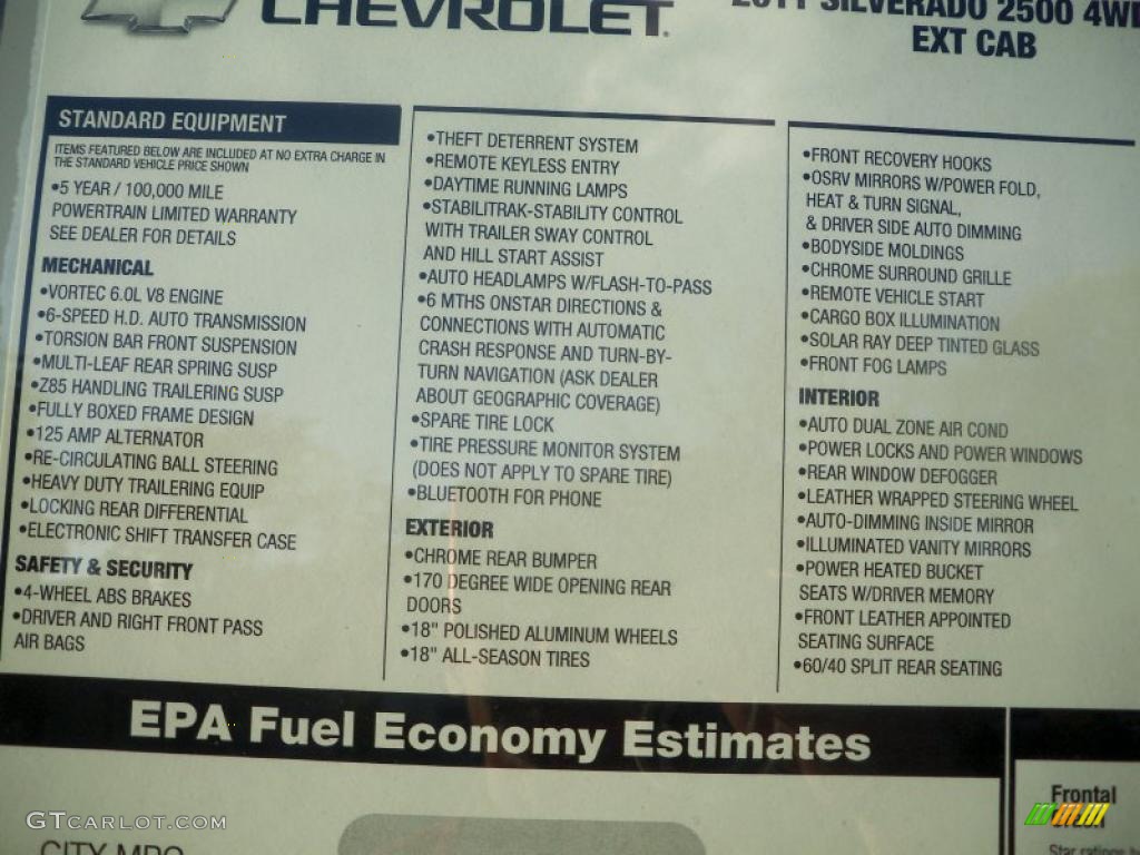 2011 Chevrolet Silverado 2500HD LTZ Extended Cab 4x4 Window Sticker Photo #38451484