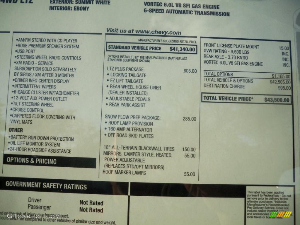 2011 Chevrolet Silverado 2500HD LTZ Extended Cab 4x4 Window Sticker Photo #38451500