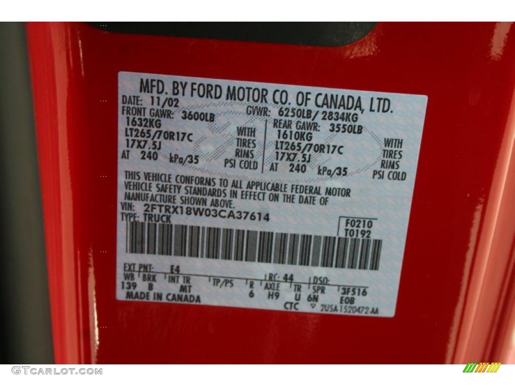 2003 F150 Color Code E4 for Bright Red Photo #38455397