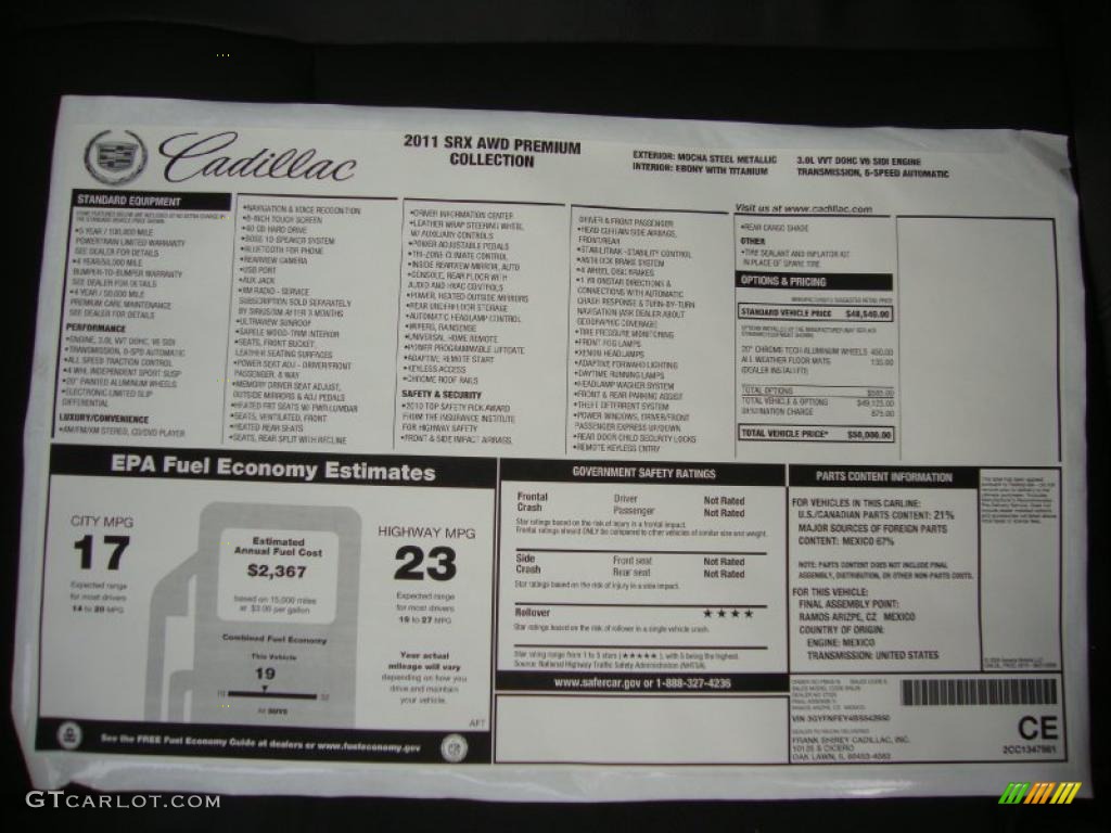 2011 Cadillac SRX 4 V6 AWD Window Sticker Photo #38471529