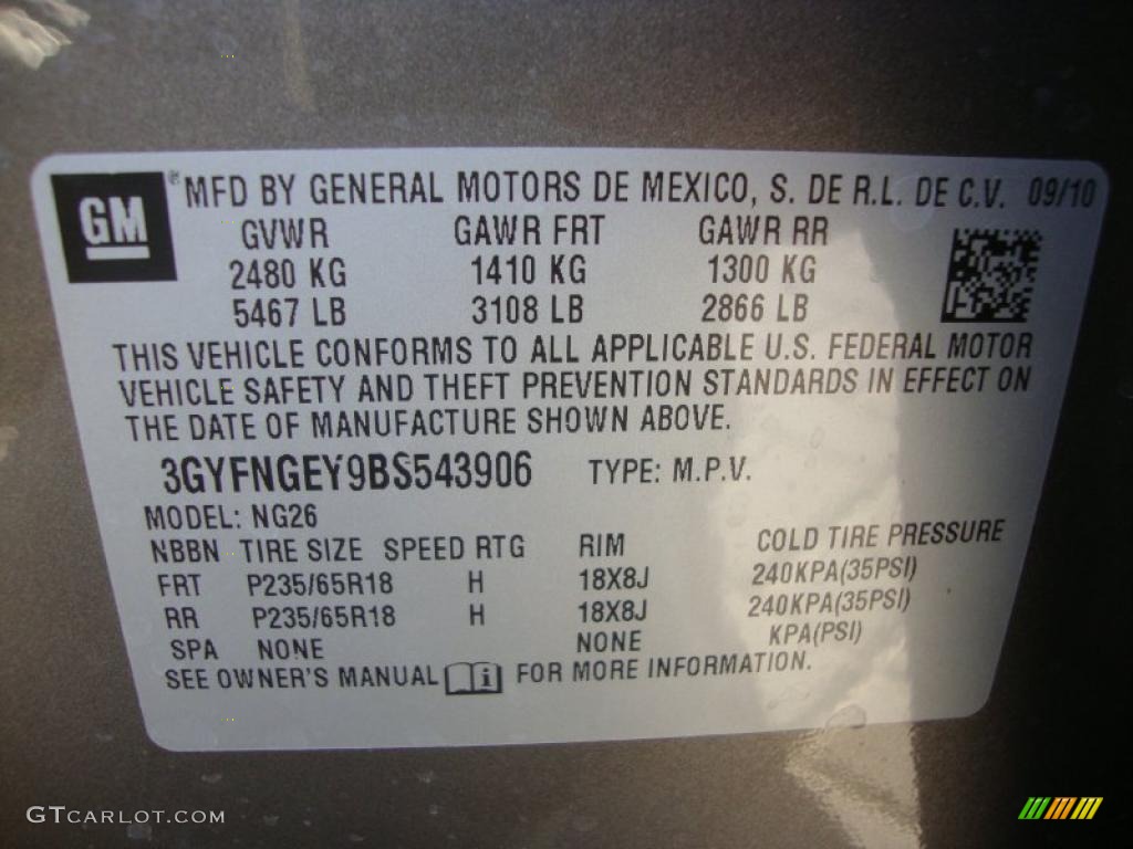 2011 Cadillac SRX FWD Info Tag Photo #38471765