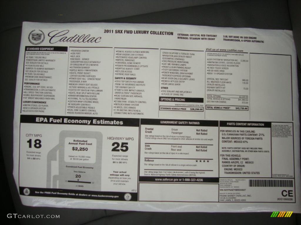 2011 Cadillac SRX FWD Window Sticker Photo #38471893