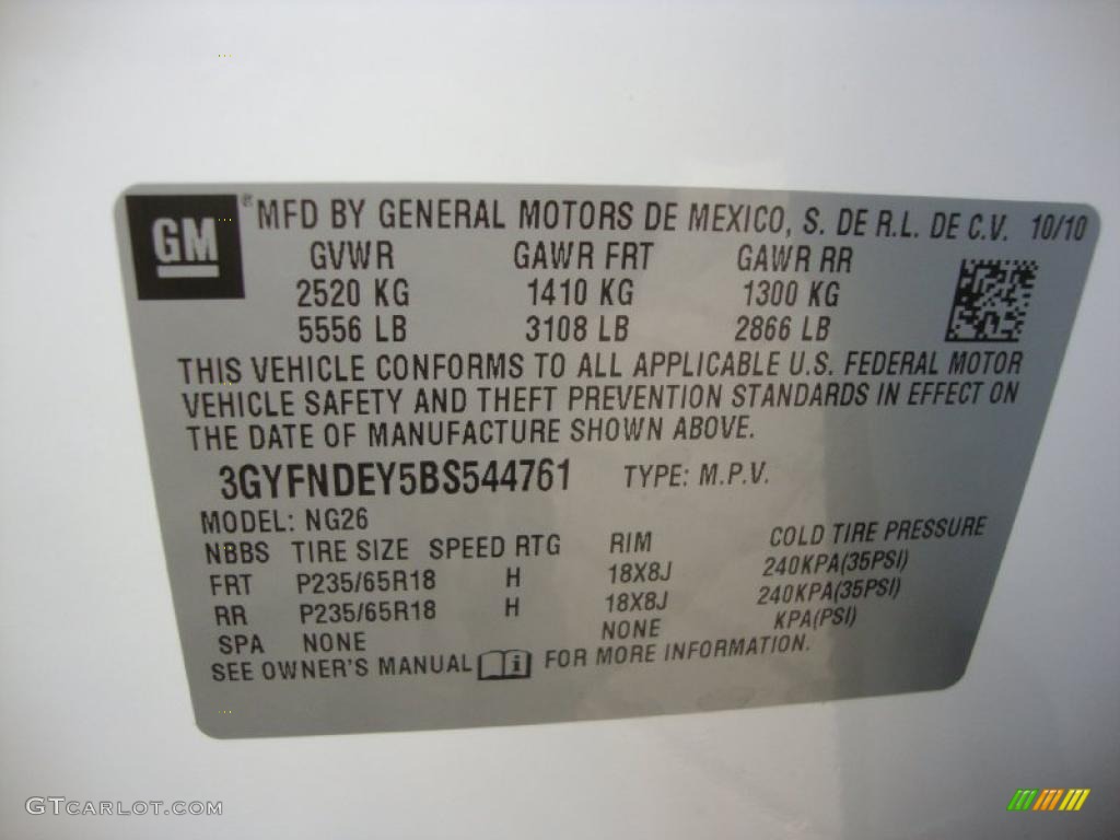 2011 Cadillac SRX 4 V6 AWD Info Tag Photo #38472097