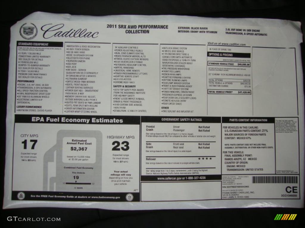 2011 Cadillac SRX 4 V6 AWD Window Sticker Photo #38472213