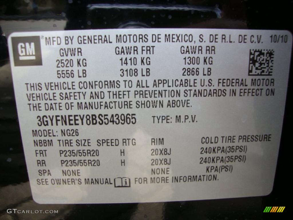 2011 Cadillac SRX 4 V6 AWD Info Tag Photo #38472274
