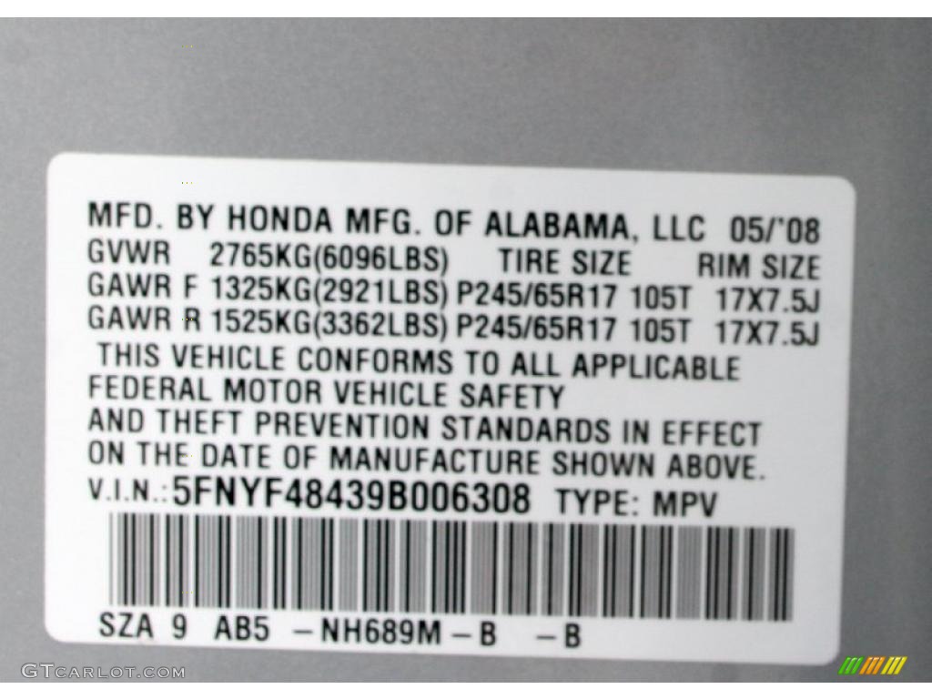 2009 Pilot Color Code NH689M for Billet Silver Metallic Photo #38478007