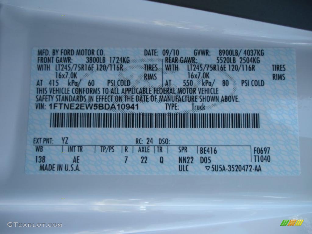 2011 E Series Van Color Code YZ for Oxford White Photo #38489855
