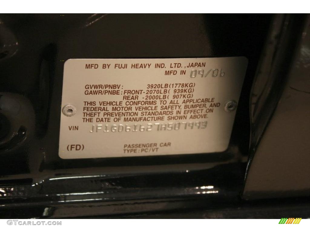 2007 Subaru Impreza 2.5i Sedan Info Tag Photo #38499227