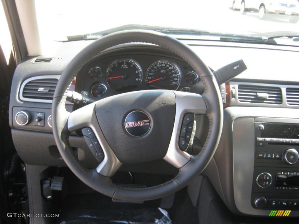 2011 GMC Sierra 1500 SLT Extended Cab 4x4 Ebony Steering Wheel Photo #38509243