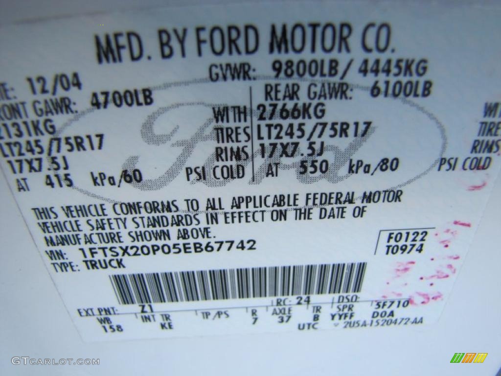 2005 F250 Super Duty Color Code Z1 for Oxford White Photo #38521747