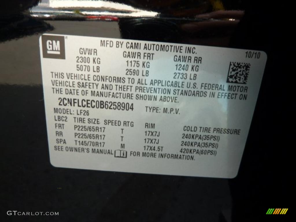2011 Chevrolet Equinox LS AWD Info Tag Photo #38526855