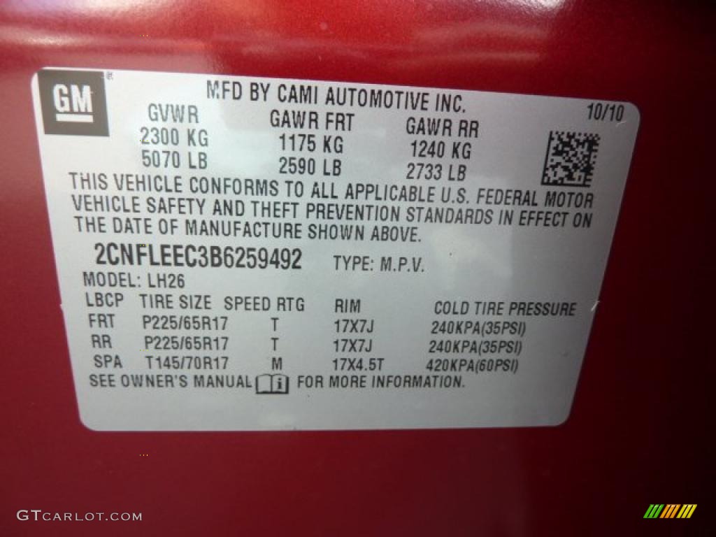 2011 Chevrolet Equinox LT AWD Info Tag Photo #38527175