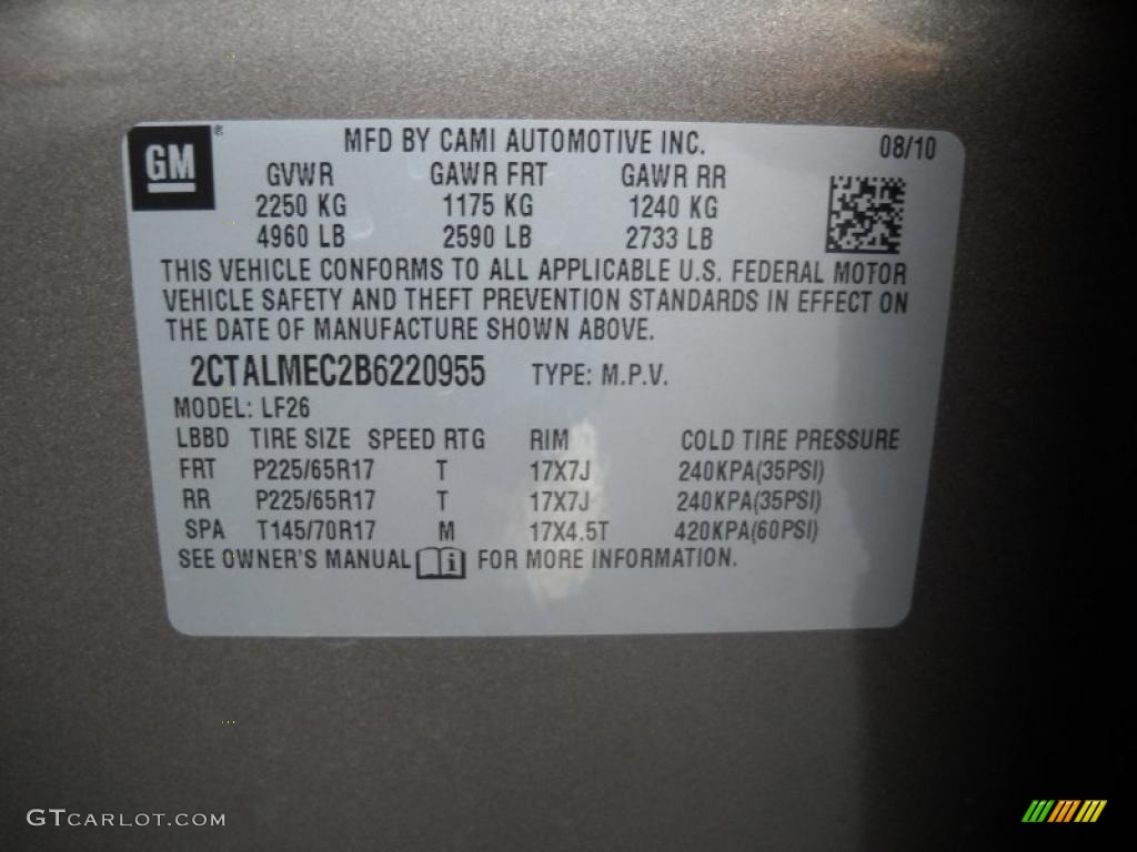 2011 GMC Terrain SLE Info Tag Photos