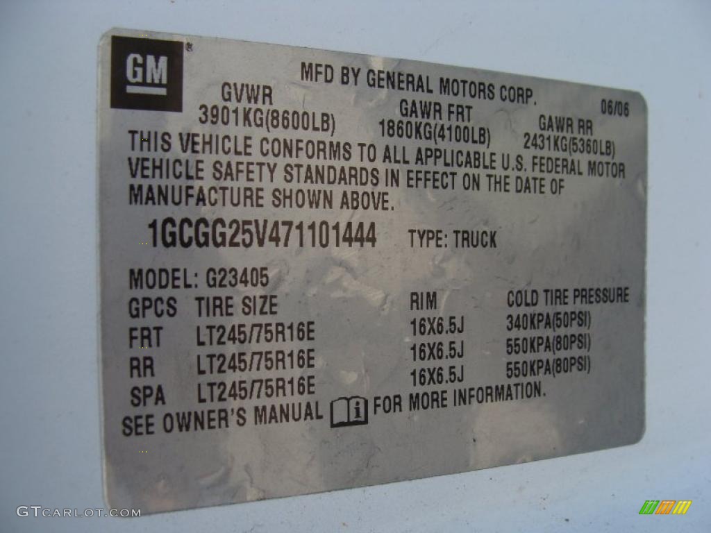2007 Chevrolet Express 2500 Commercial Van Info Tag Photo #38534915
