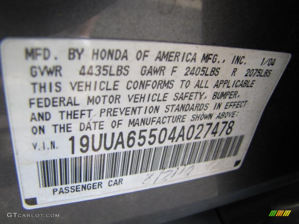 2004 Acura TL 3.2 Info Tag Photo #38540827